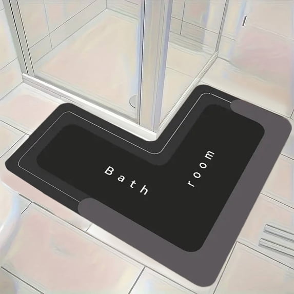 Ohmyroo 31x31 Inch L-Shaped Corner Bath Mat Non-Slip Absorbent Rug Suited to Shower Vanity