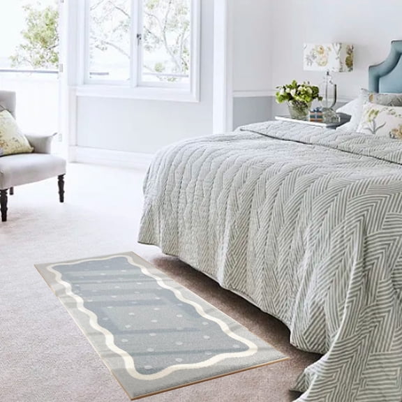 Ohmyroo 32x16 Inch Flocked Bedside Rug Soft Non-Slip Shaggy Floor Mat Suited to Bedroom