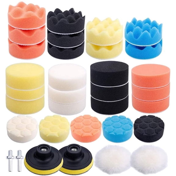 Ohmyroo 33-Piece Auto Polishing Pad Drill Sponge Kit Set Waxing Foam For Maintenance
