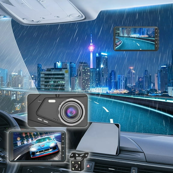 Ohmyroo 4-Inch IPS Auto Dash Cam 1080P FHD Dual Lens Front Rear Recorder With Night Vision
