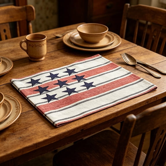 Ohmyroo 4Pc Placemat Set Star Spangled Washable Table Protectors for Men Women Dining Table Kitchen Gathering Holiday Setting Decor