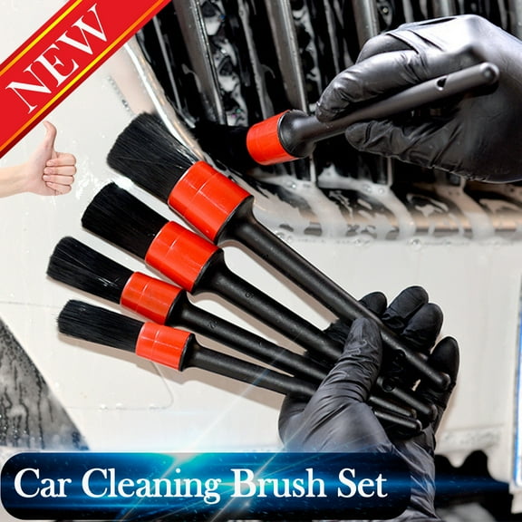 Ohmyroo 5-Piece Auto Detailing Brush Set Natural Boar Hair For Interior Exterior Wheels Maintenance
