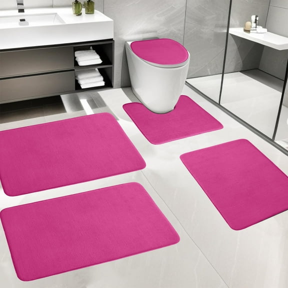 Ohmyroo 5-Piece Bathroom Rug Set Non-Slip Absorbent Plain Floor Mats Suited to Master Suite