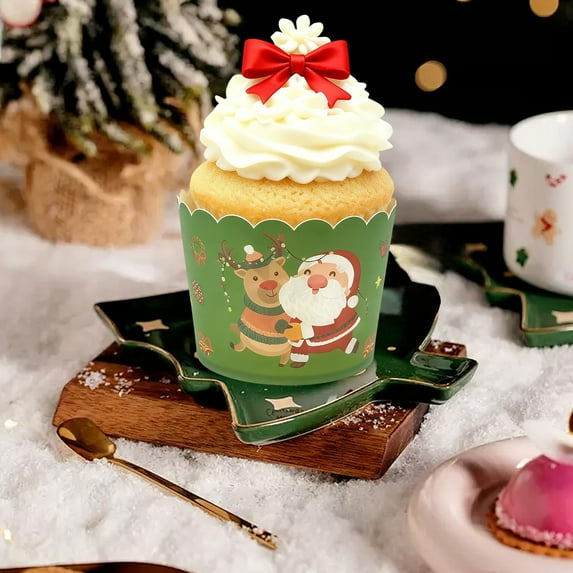 Ohmyroo 50-Pack Christmas Medium Size Cupcake Baking Cups Paper Liners Oven-Safe Muffin Cups For Home Baking Party Dessert Supplies Holiday Decoration
