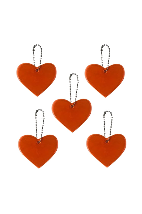 5PC Reflective Heart Pendant 2.6x2.2 Inch PVC Safety Keychains for Backpack Riding Night Walking Running
