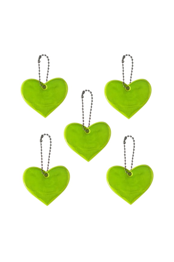 5PC Reflective Heart Pendant 2.6x2.2 Inch PVC Safety Keychains for Backpack Riding Night Walking Running