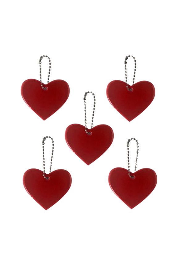 5PC Reflective Heart Pendant 2.6x2.2 Inch PVC Safety Keychains for Backpack Riding Night Walking Running