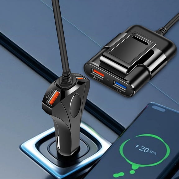 Ohmyroo 60W 4-Port Auto Fast Charger With 4USB Interfaces Real-Time Voltage Monitor Black