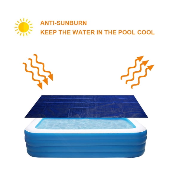 Ohmyroo 72x59 Inch Rectangle Swimming Pool Cover Heavy Duty UV Resistant PE Protective Shield Waterproof Dust Cover With Secure Fasteners