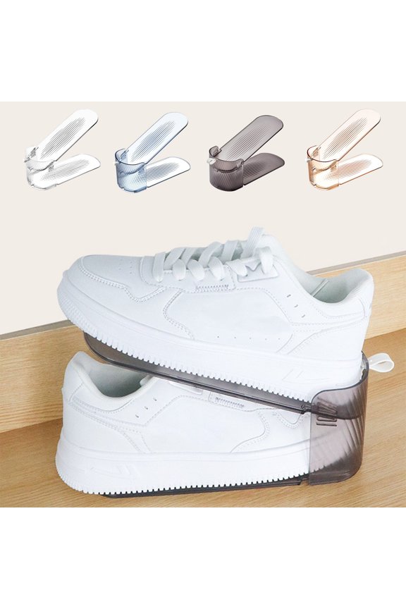Adjustable Shoe Stacker Double Layer Plastic Organizer Bracket Space Saving Storage Rack For Closet Clear