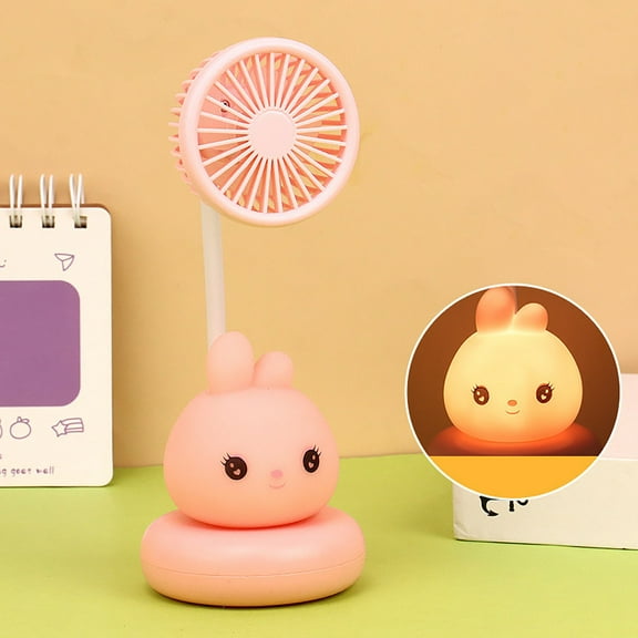 Ohmyroo Adorable animal Design Desktop Fan USB Rechargeable 3 Speed Personal Fan with Night Light for Home Office