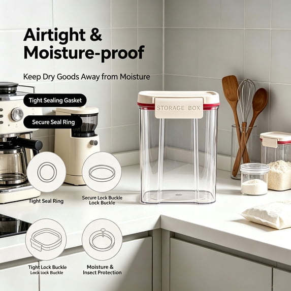 Ohmyroo Airtight Food Storage Container, Plastic Vacuum Sealed Dry ...