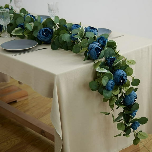 Ohmyroo Artificial Blue Peony Vine Floral Garland Wall Hanging Faux Greenery for Wedding Home Decor