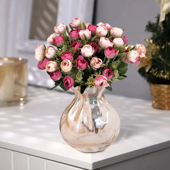 Ohmyroo Artificial Camellia Rose Bud 6 Branch Faux Floral Stem Arrangement Table Spring Event Decor