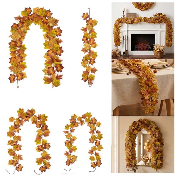 Ohmyroo Artificial Maple Leaf Garland, 78.7 In Coffee Brown Fall Vine for Mantel and Table Decor