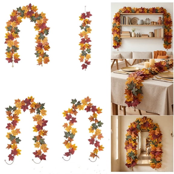 Ohmyroo Artificial Maple Leaf Garland, 78.7 In Multicolor Plastic Fall Vine