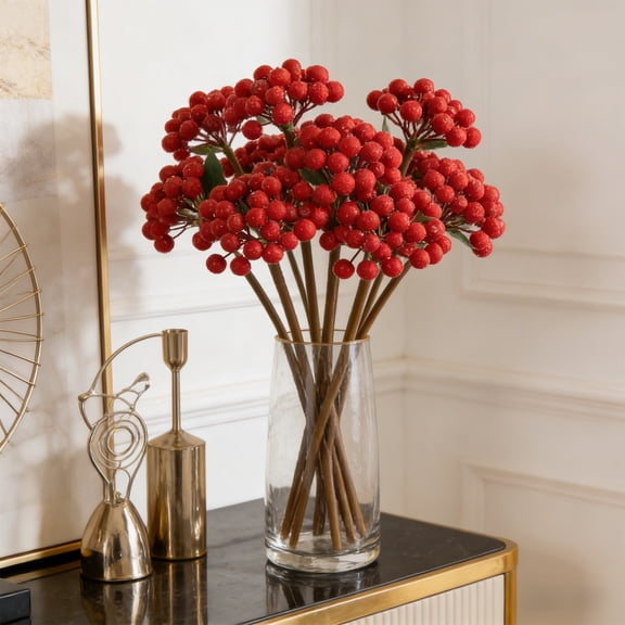 Ohmyroo Artificial Persimmon Branch Faux Fruit Plant Stem Arrangement Living Room Fall Harvest Decor