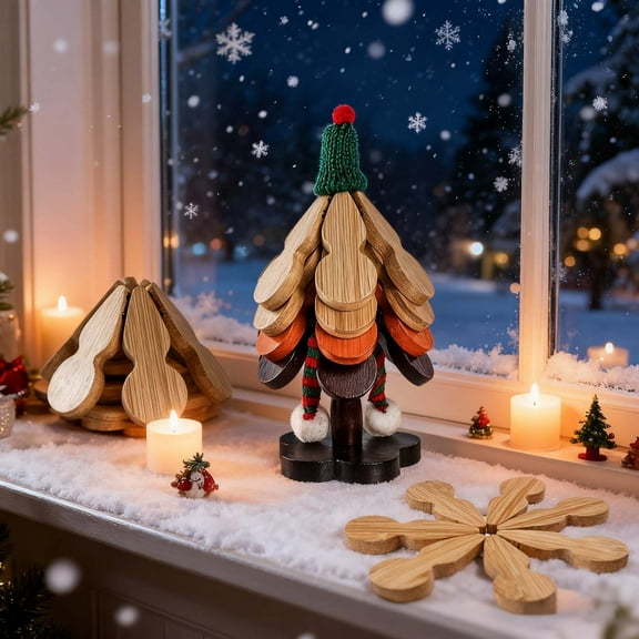 Ohmyroo Artistic Tree-Shaped Insulating Trivet - Handcrafted Foldable Wooden Hot Pad for Desktop, Heat Resistant Mat for Pots, Pans, and Teacups, Natural Wood Table Protector