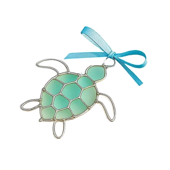 Ohmyroo Beautiful 2D Sea Glass Turtle Art Piece, Handcrafted Decorative Gift for Ocean Lovers and Nature Inspired Home Wall Decor