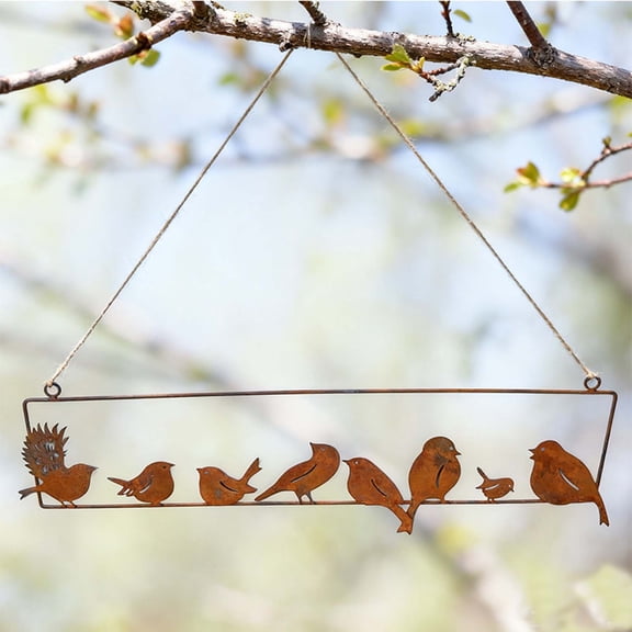 Ohmyroo Birds On Tree Stump Decor 19.8 Inch Brown Resin Outdoor Statue Suiting Patio And Garden Styling