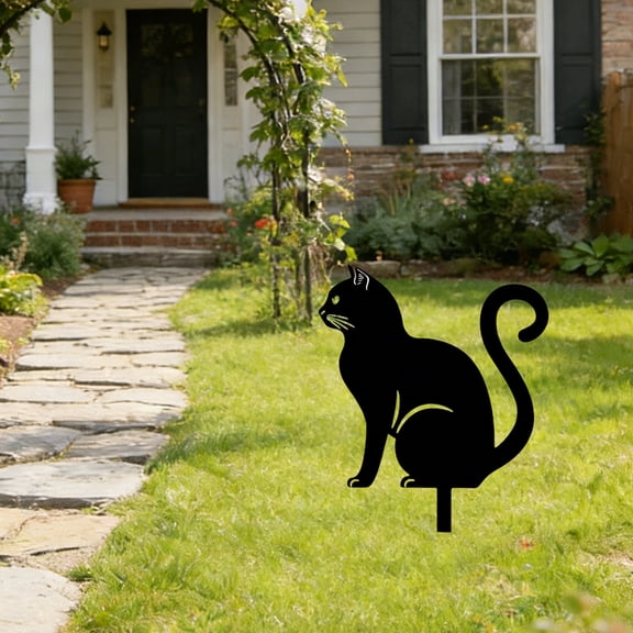 Ohmyroo Black Cat Pattern Acrylic Garden Stake Outdoor Yard Lawn Sign for Garden Patio Lawn Pathway Decorative Ornament