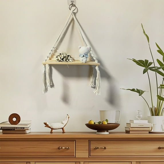 Ohmyroo Bohemian Style Hand-Woven Wall Hanging Planter Shelf with Tassels, Macrame Plant Holder for Living Room, Balcony, and Homestay Decor