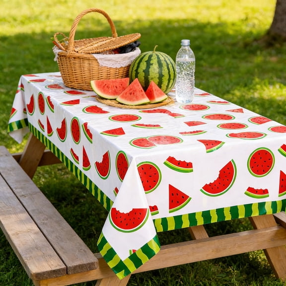 Ohmyroo Botanical Watermelon Tablecloth 86x51 Inch Multicolor Disposable Cover Suiting Birthday Parties