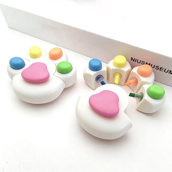 Ohmyroo Cat Paw Shaped Highlighter Pen Set Multicolored Marker For Office Journaling Underlining Assorted Colors