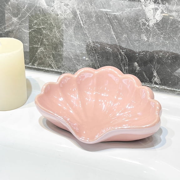 Ohmyroo Ceramic Shell Soap Dish Decorative Self Draining Tray For Bathroom Vanity Kitchen Sink Decor