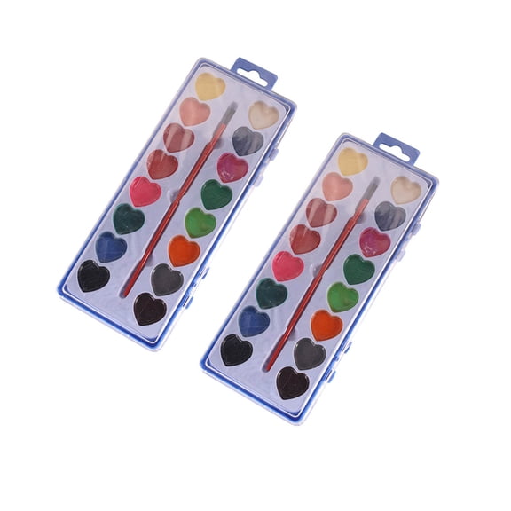 Ohmyroo Children's Watercolor Painting Set Heart-shaped 16-color Squares Box Solid Pigment Powder Painting Set