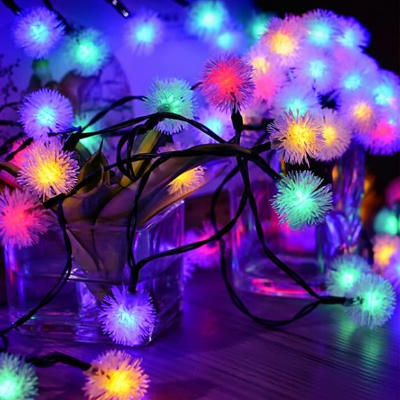 Ohmyroo Christmas LED Dandelion Ball String Lights Solar-Powered Festive Colored Lights For Bedroom Outdoor Wedding Home Holiday Decoration