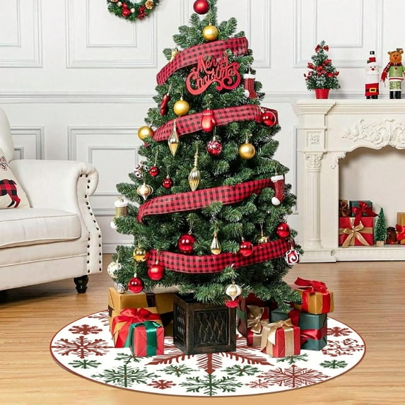 Ohmyroo Christmas Washable Short Pile High-Definition Printed Tree Skirt Festive Rug Decor For Tree Home Holiday Decoration