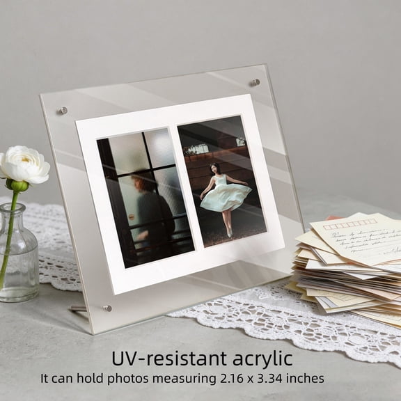 Ohmyroo Clear Acrylic Sign Frame 4x6 Inch Floating Photo Display Stand Suiting Tabletop And Desk Decor