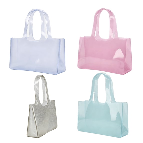 Ohmyroo Clear Jelly Tote Bag Transparent PVC Shoulder Handbag Large Capacity Shopping Purse For Beach And Daily Use Light Blue