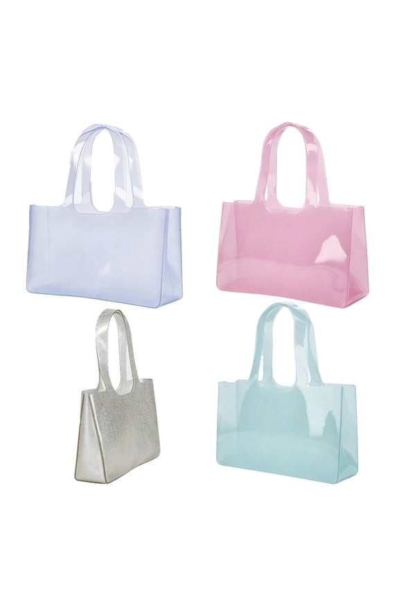 Clear Jelly Tote Bag Transparent PVC Shoulder Handbag Large Capacity Shopping Purse For Beach And Daily Use Light Blue