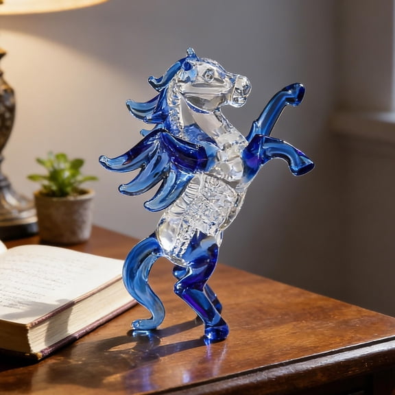 Ohmyroo Colorful Glazed Carousel Ornament Glass Galloping Horse Centerpiece Blue