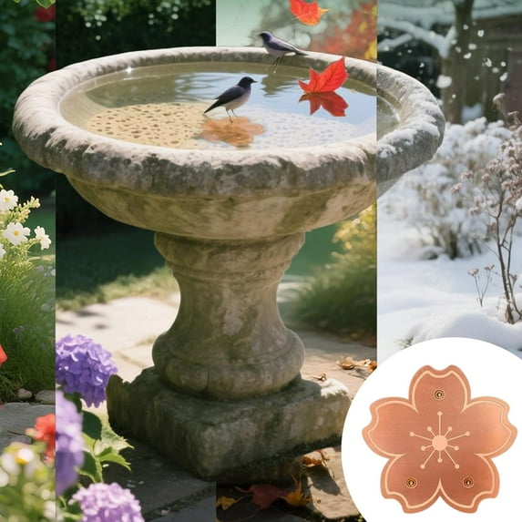 Ohmyroo Copper Bird Bath Disk Triangular Point Support All Season Outdoor Garden Bird Bowl for Home Needs
