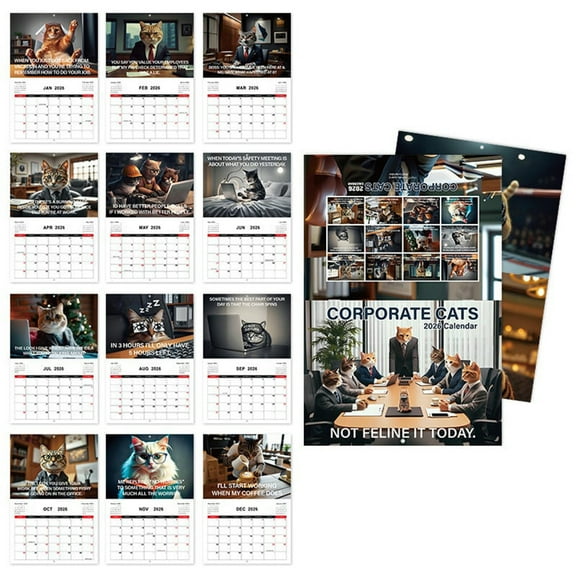Ohmyroo Corporate Cats Themed Calendar for Home Office Desktop Organization Decor Essential Needs