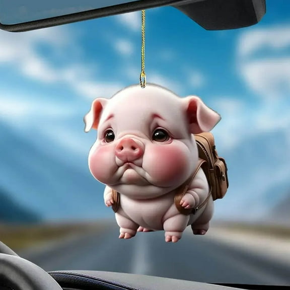 Ohmyroo Cute Pig Acrylic Backpack Car Rearview Mirror Accessories Vehicle Interior Decor for Daily Use Needs