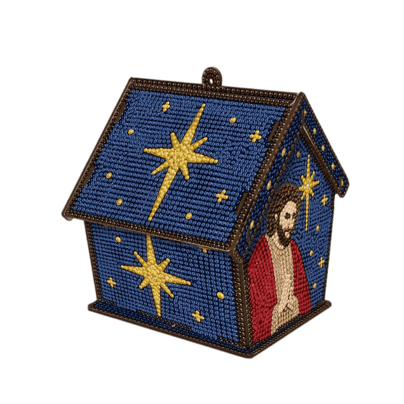 Ohmyroo DIY Christmas Diamond Art House Ornament, 3D Freestanding Rhinestone Diamond Painting Ornament with Hanging Loop, Holiday Diamond Art Craft Kit for Mantel Tabletop Decor
