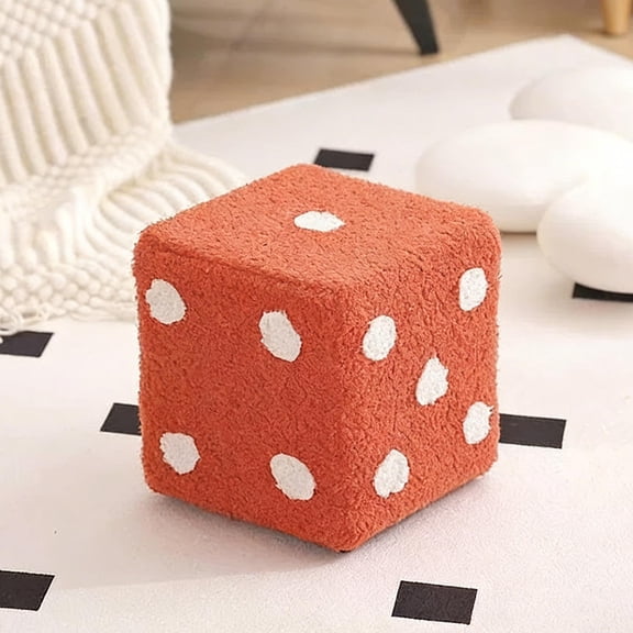 Ohmyroo Dice Patterned Step Stool 7.8in Wooden Frame Plush Ottoman Entryway Shoe Changing Rest Seat