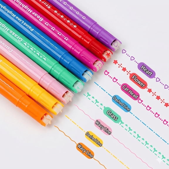 Ohmyroo Double Headed Roller Pen Set 8 Patterns Floral Curve Marker for Journaling