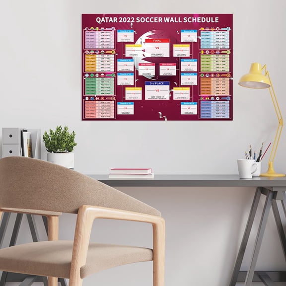 Ohmyroo Erasable Soccer Match Schedule Poster 23.2x33.1in Multicolor Matte Paper Bar Living Room Wall Chart