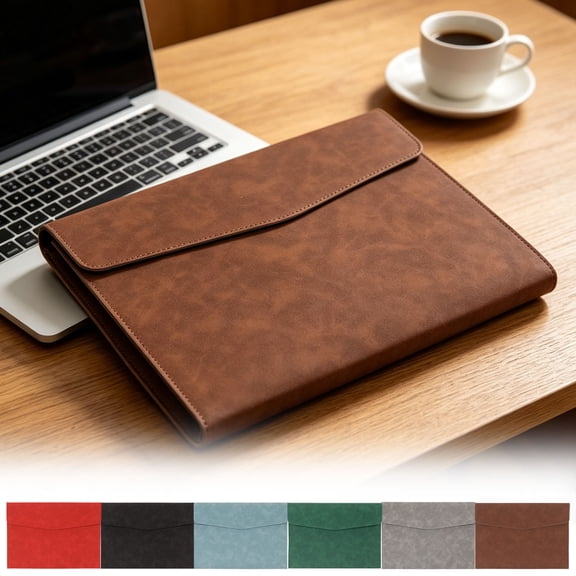 Ohmyroo Faux Leather Document Folder, 9.3 x 13 In Portable File Pouch for Office Meetings