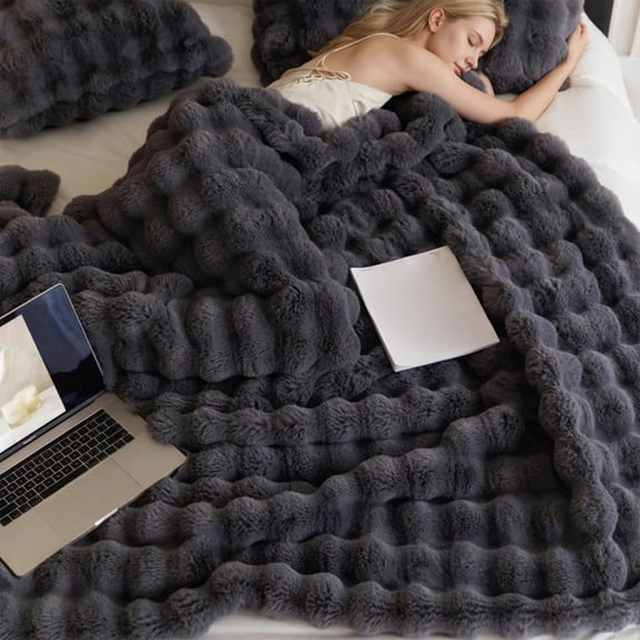 Ohmyroo Faux Rabbit Fur Blanket 78.7x55.1in Double Sided Soft Fleece Throw Household Bedding