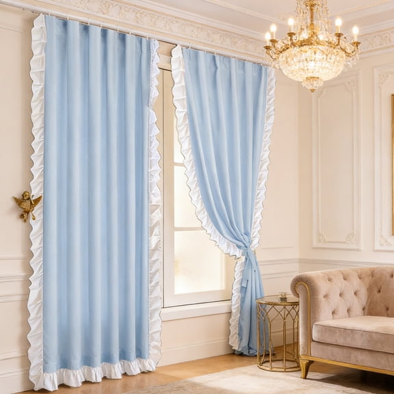 Ohmyroo French Luxury Vintage Lace Blackout Curtains Princess Style Window Drapes for Home Bedroom Living Room Light Blocking