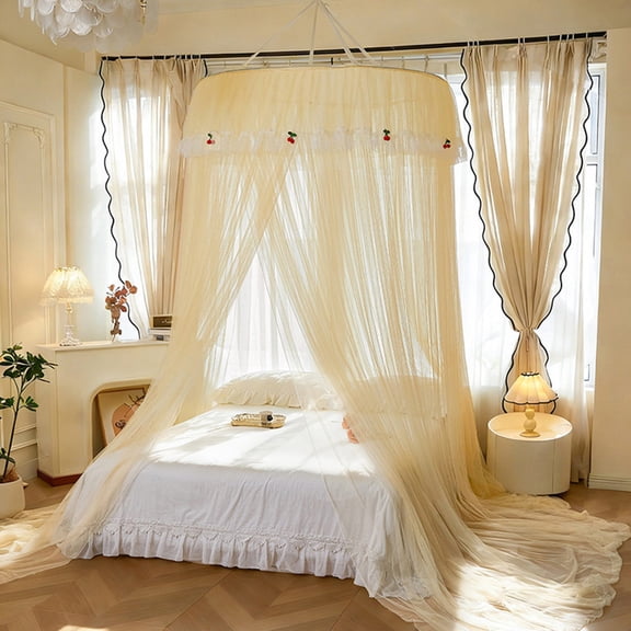 Ohmyroo French Princess Dome Canopy 78.7in High Density Mesh Foldable Bed Curtain Ceiling Mounted Net