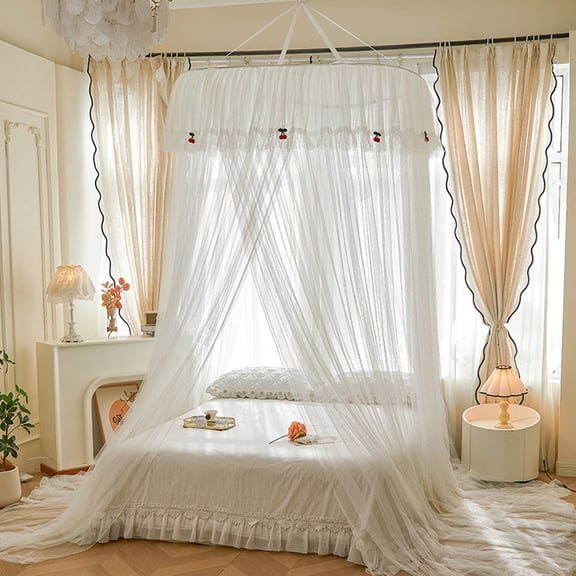 Ohmyroo French Princess Dome Canopy 78.7in High Density Mesh Foldable Bed Curtain Ceiling Mounted Net