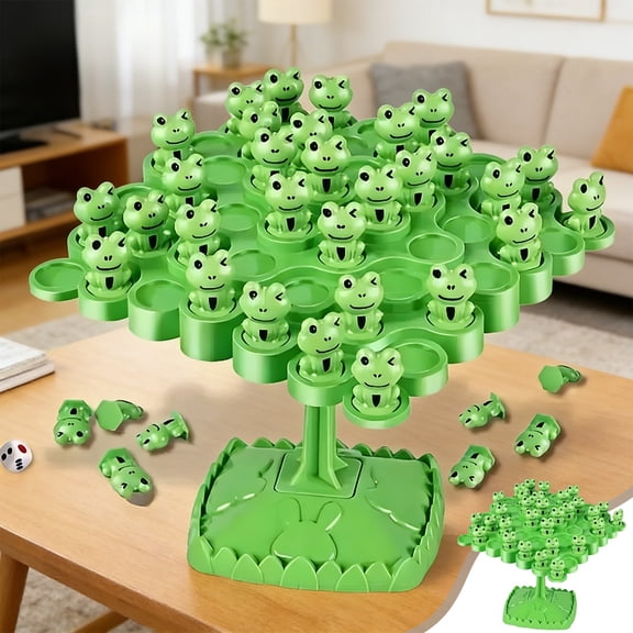 Ohmyroo Frog Stacking Balance Tree Tabletop Board Game for Family Interaction and Fine Motor Skills Training Green