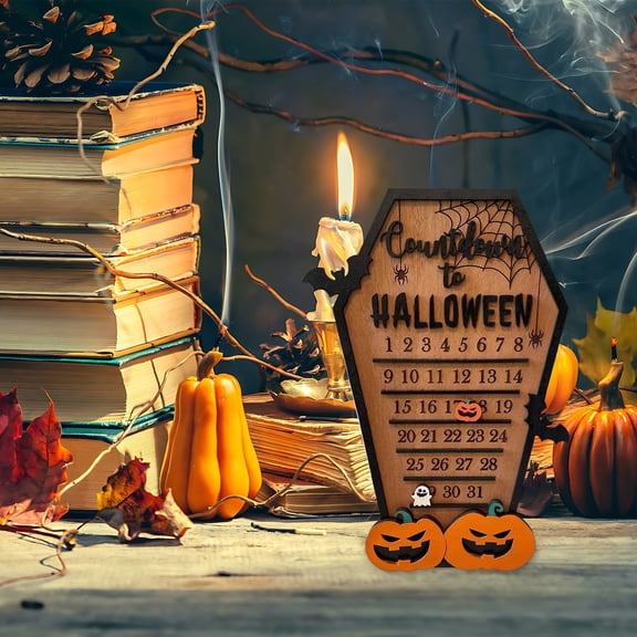 Ohmyroo Halloween Countdown Calendar, 11.8 x 7.1 In Wooden Block Desk Decor
